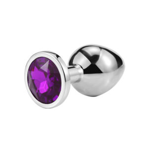 Plug metálico mediano con joya redonda morada – Brilla con firmeza y estilo