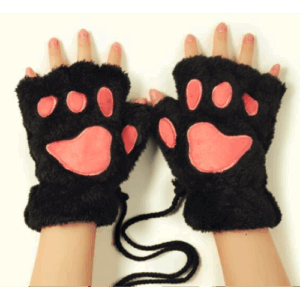 Guantes michi de peluche negros – Suaves, tiernos y divertidos 🐾