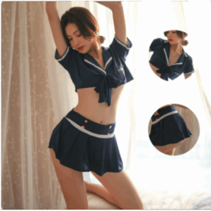 Conjunto sexy de policía azul marino con minifalda y top ajustable 👮♀️💙 Unitalla