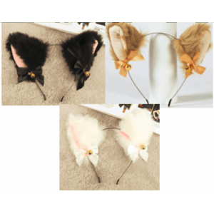 Orejas peludas estilo neko con moño y campanita – Diademas kawaii para roleplay, cosplay o juegos