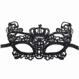 Antifaz de encaje negro con corona veneciana elegante