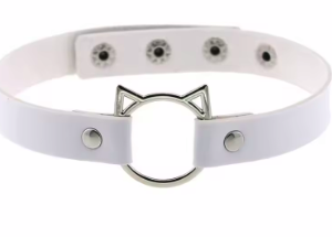Choker blanco con anilla y orejas de gatito 🤍🐾✨
