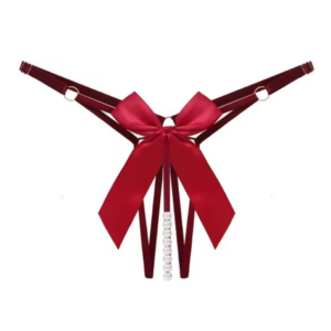 Tanga de Perlas con Moño Rojo 🎀 Lencería Erótica Sensual Unitalla